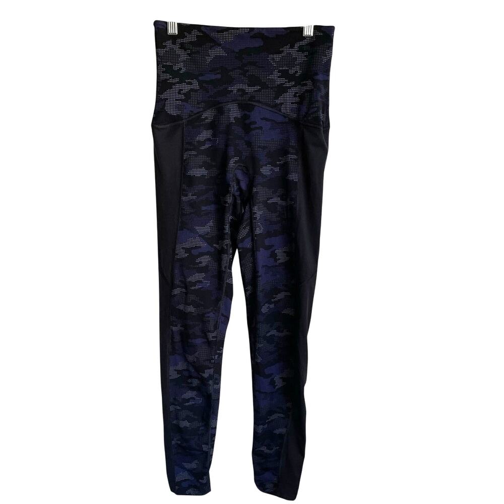 SPANX Digital Camo Leggings Blue Black High Rise Compression Sz M 50139R